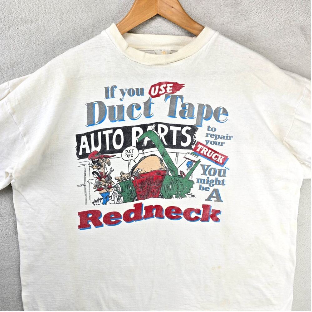 Vtg Jeff Foxworthy If You Use Duct Tape Redneck Shirt Mens XL White Stained